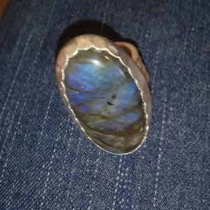 Large Sterling Silver ring with blue / green stone